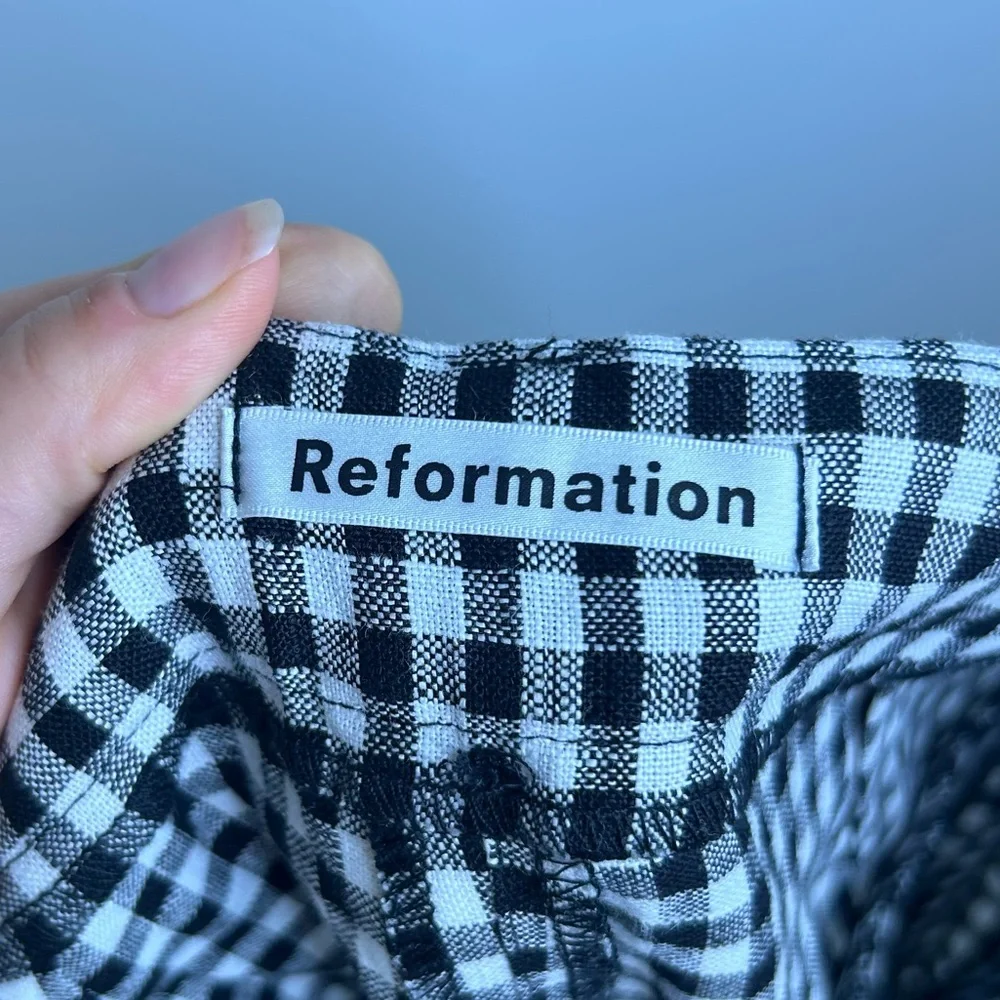 NWT Reformation Tanner April Black White Checkered 100% Linen Pant Size 4